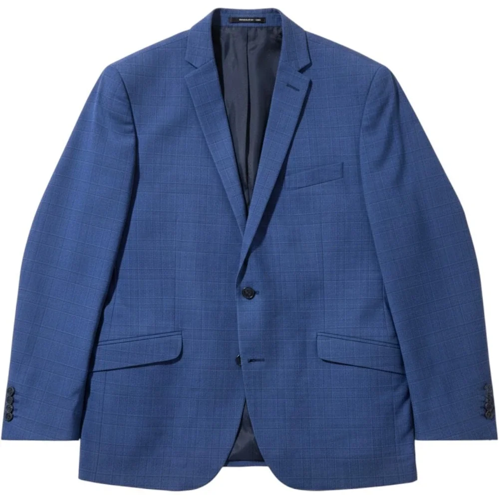 Kenneth Cole Reaction Mens Blue Glen Plaid 2-Button Blazer Jacket 42R Stretch